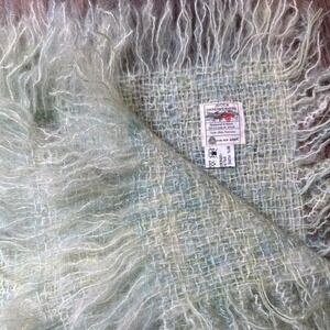 Avoca Handweavers Ireland Pure Wool Pile Fringe Blanket 42" X 46"Blue/Green
